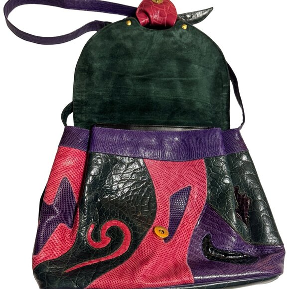 Vintage Sharif Multicolor Patchwork Exotic Leather Shoulder Bag – Rare 80s/90s - Picture 8 of 10